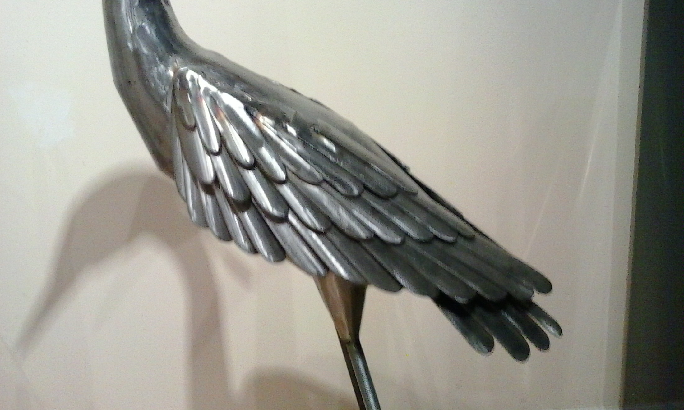 Heron garden sculpture stainless steel wing 2