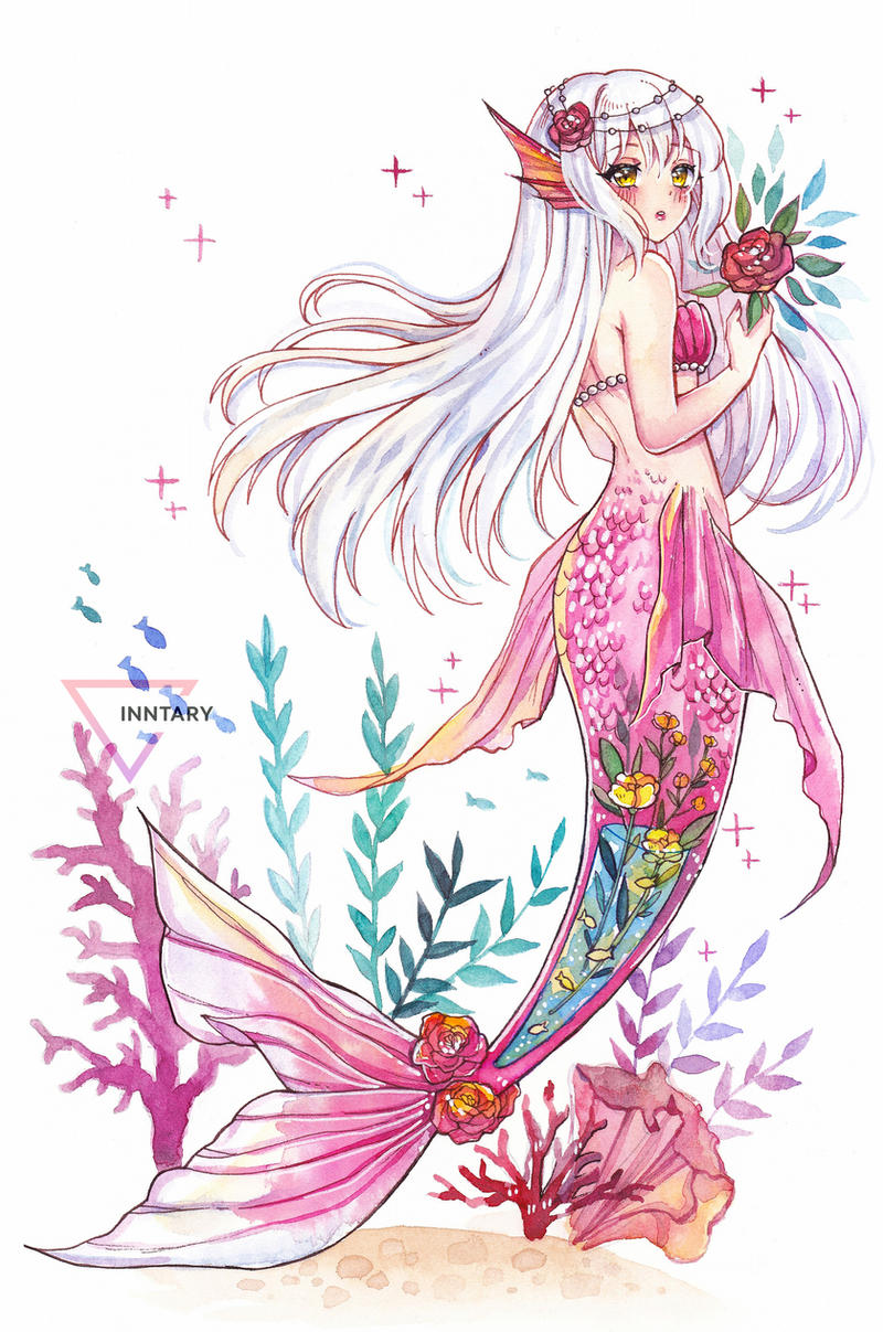 Mermay watercolor mermaid - Roses are red