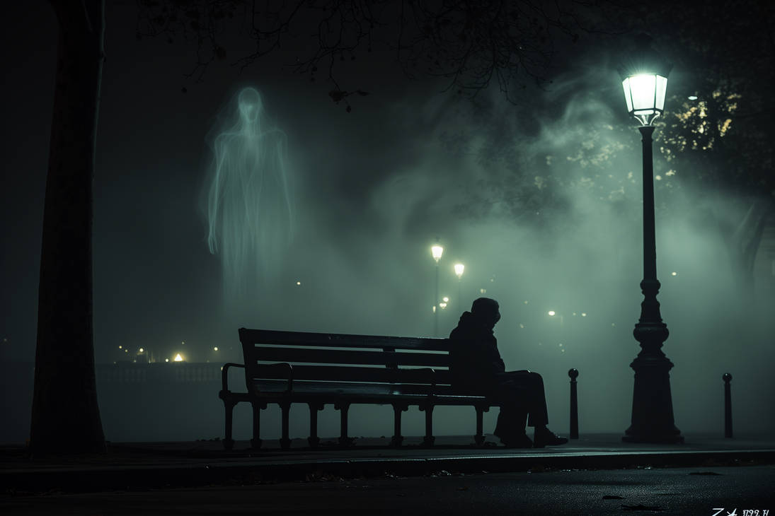Man on Park Bench with Ghostly Figure by MOSSY-SPARKLES on DeviantArt