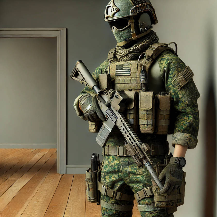 Realistic soldier in training compound (DallE) by hdjsln on DeviantArt