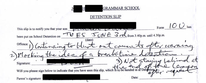 Detention Slip