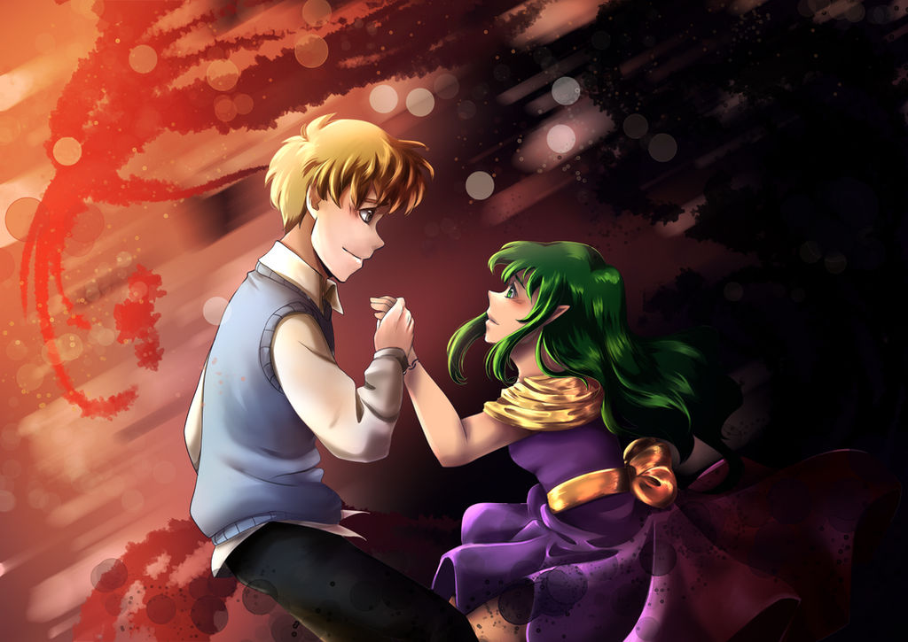 Linked hand in hand.