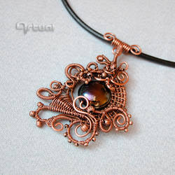 Statement copper wire pendant with dichroic glass