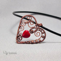 Wire pendant with red glass