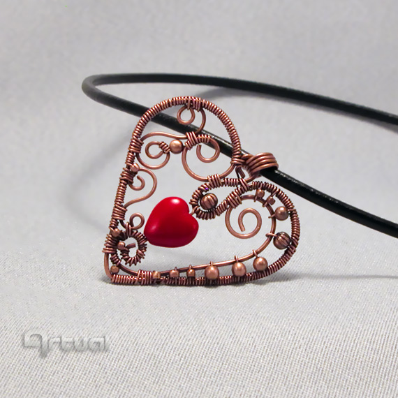 Wire pendant with red glass