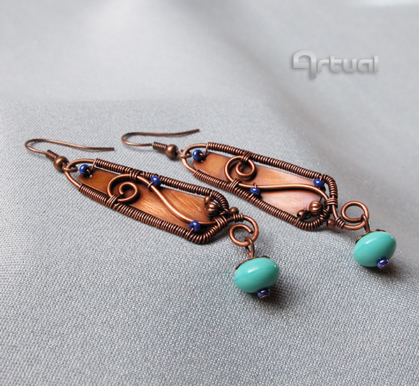 Long dangle copper earrings