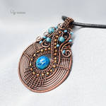 Wire wrapped copper boho pendant with blue Jasper
