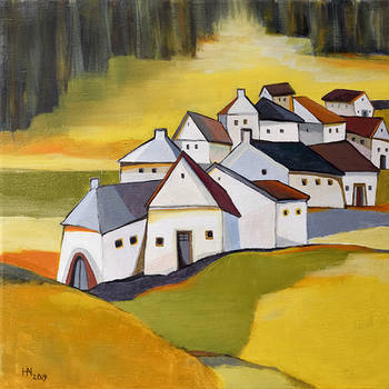 Village near the rapeseed field