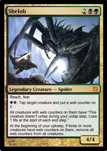 mtg shelob card Shelob, Child of Ungoliant if there are four or more card types among cards in your graveyard Shelob, Child of Ungoliant |