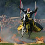 knight galloping through fire