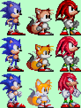 I'm learning to use the SGDK, I made these edits for Sonic 1 and 2 (I'm  going to use the Sonic 1 palette). The Sonic 3D sprite I made just for  practice!