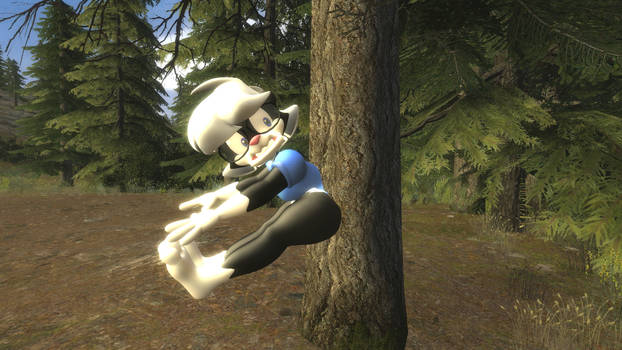 Sabrina Skunk getting butt stuck in the tree hole