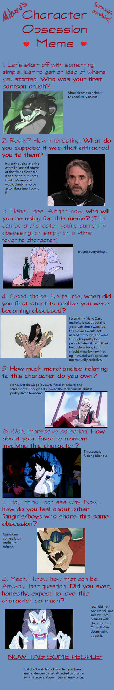 Character Obsession Meme: Many Happy Regrets