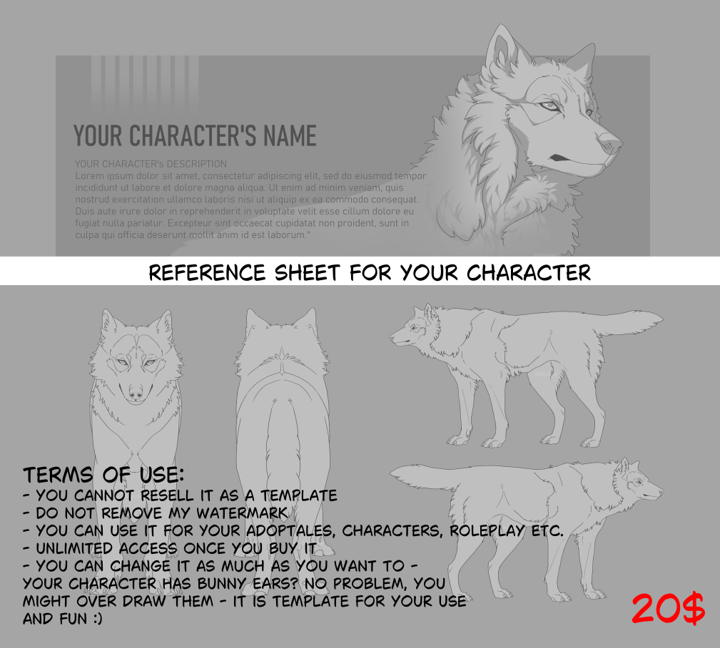 Reference Sheet (for canine OC) template by Deyanel on DeviantArt