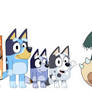 Bingo, Bluey, Socks, Muffin, and a Snorlax