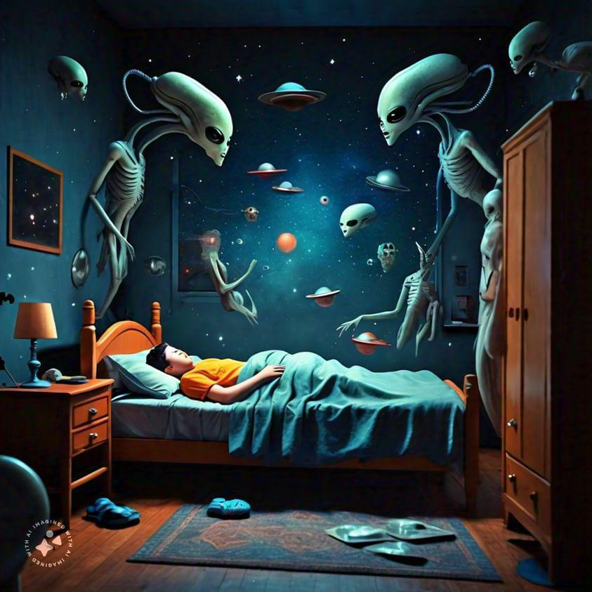 alien sleeping in bed aliens Another Universe AI by ...