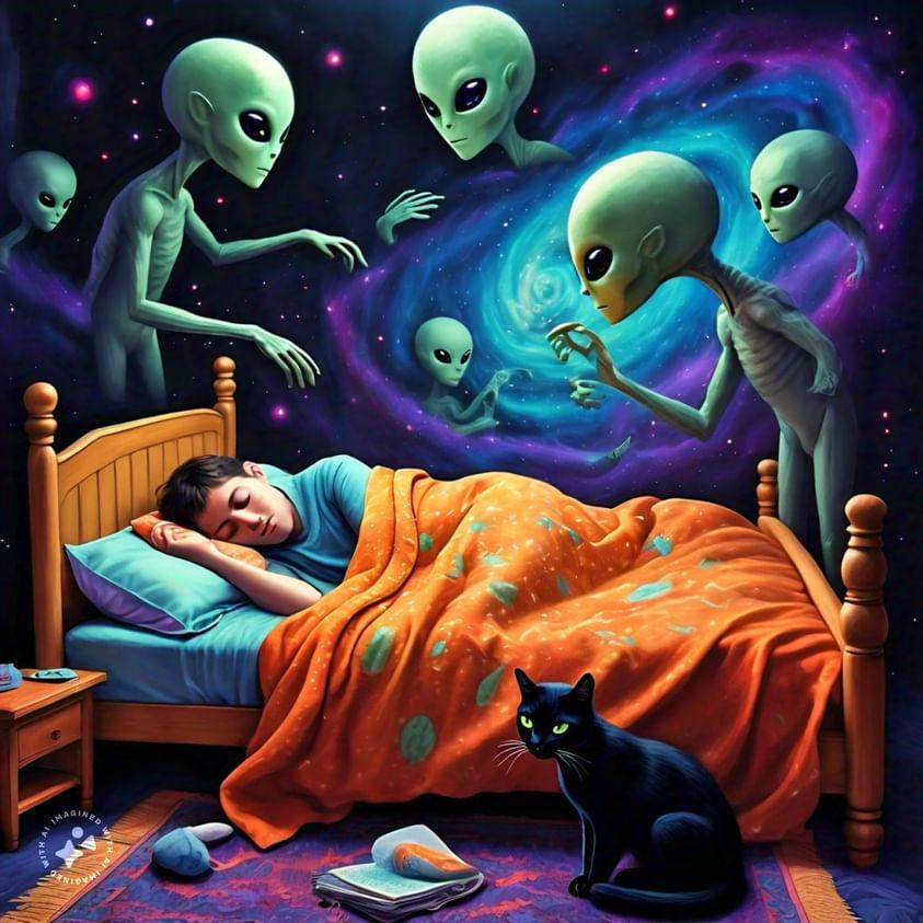 alien sleeping in bed aliens Another Universe AI by ...