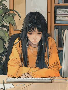 Zen Work Blues: Laid-Back Girl's Illustration