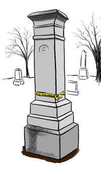 Caution tape tombstone