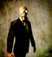 Businessman with a gasmask