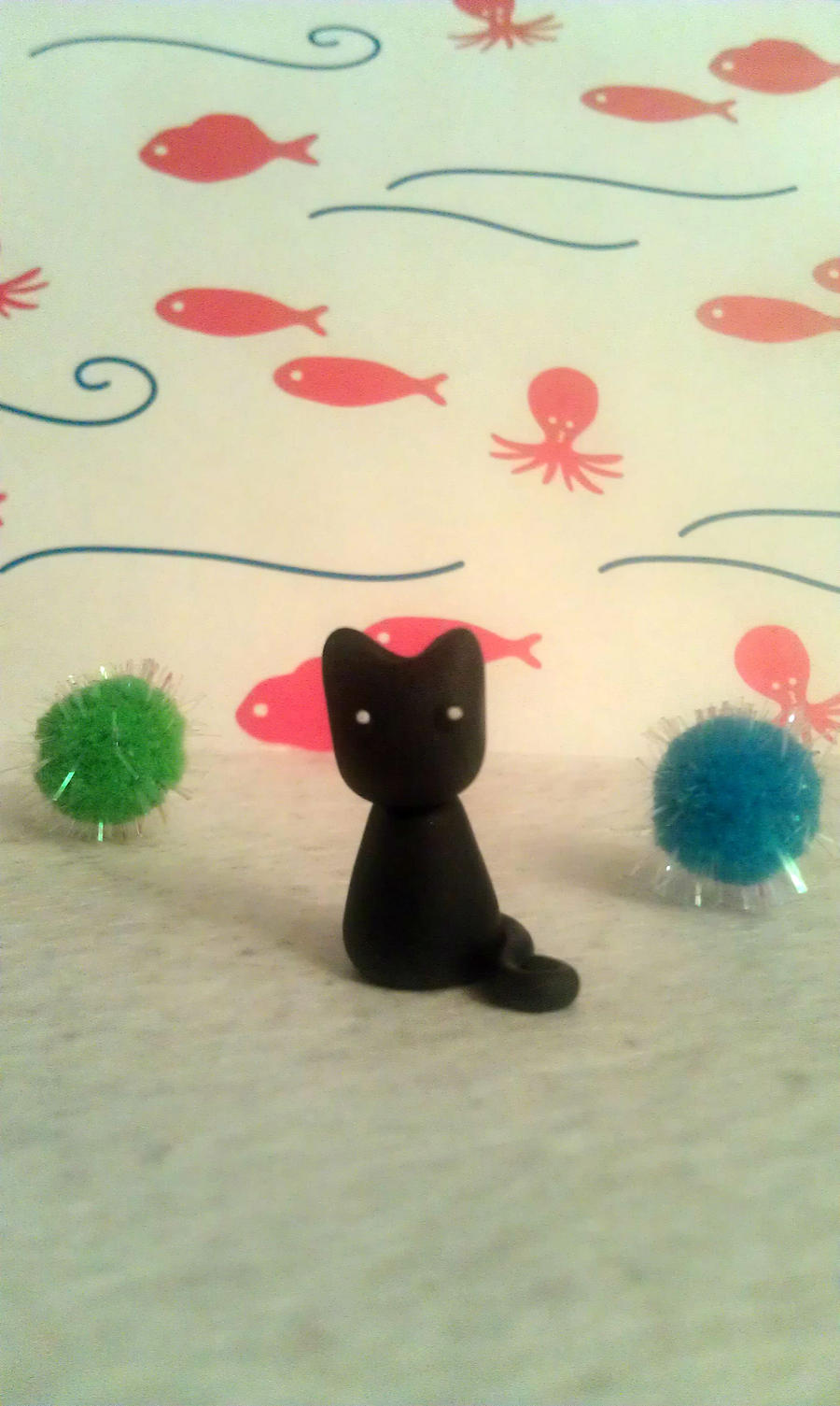 Tiny Night Black Kitty - polymer clay miniature