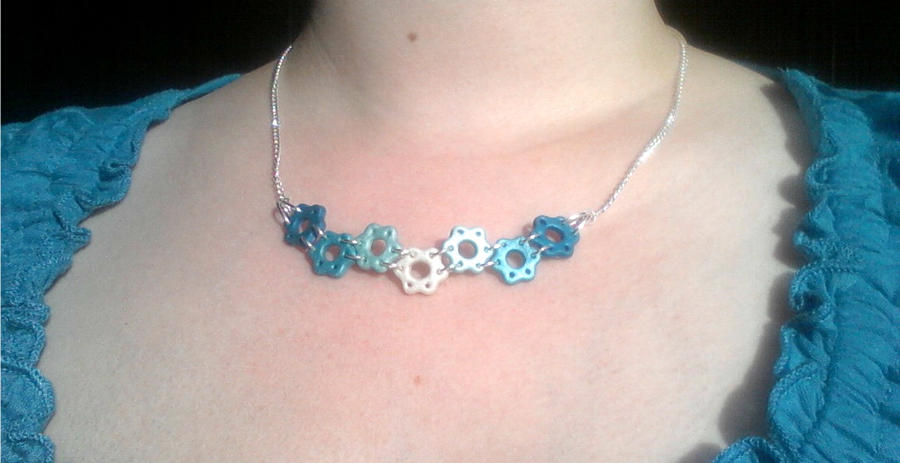 Turquoise to Pearl Ombre Steampunk Necklace