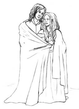 Aragorn and Arwen- lineart