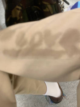Water writing on my pants