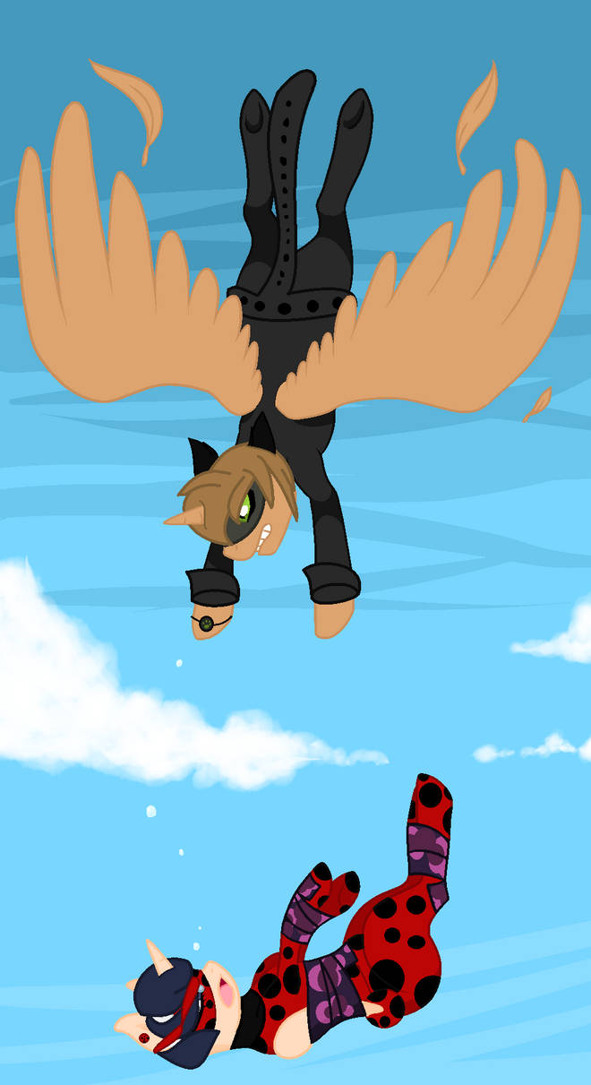 chat noir saving ladybug from falling. by mistkitemmy on DeviantArt