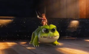 Riding a baby crocodile