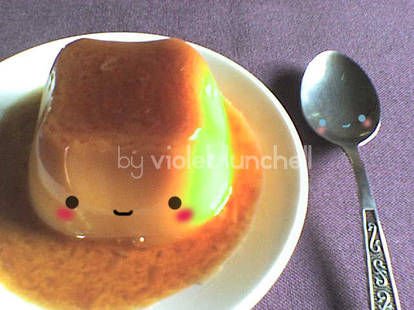 cute sweet flan and spoon