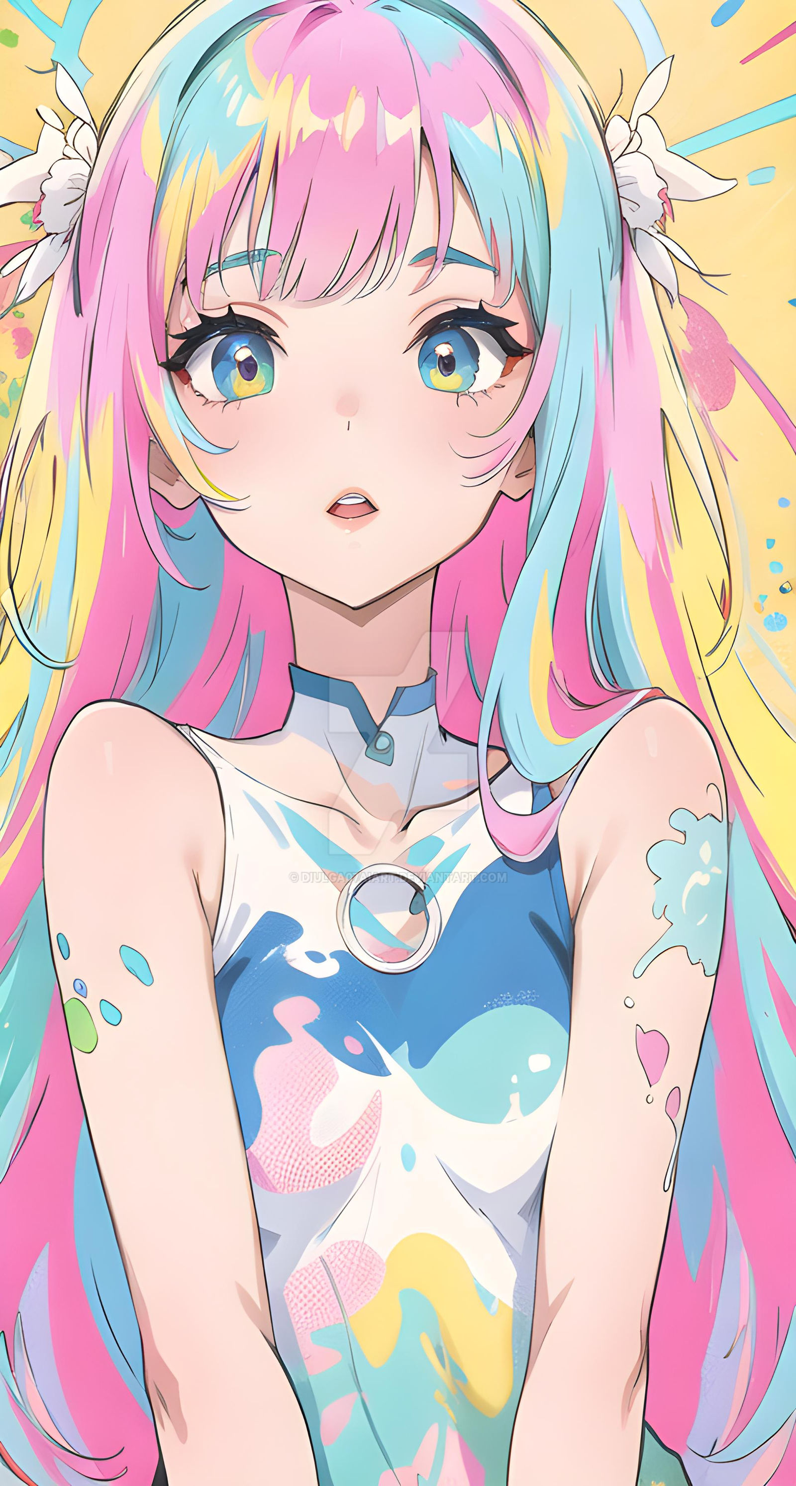 Vibrant and colorful girl wallpaper set by Diulga07aiart on DeviantArt