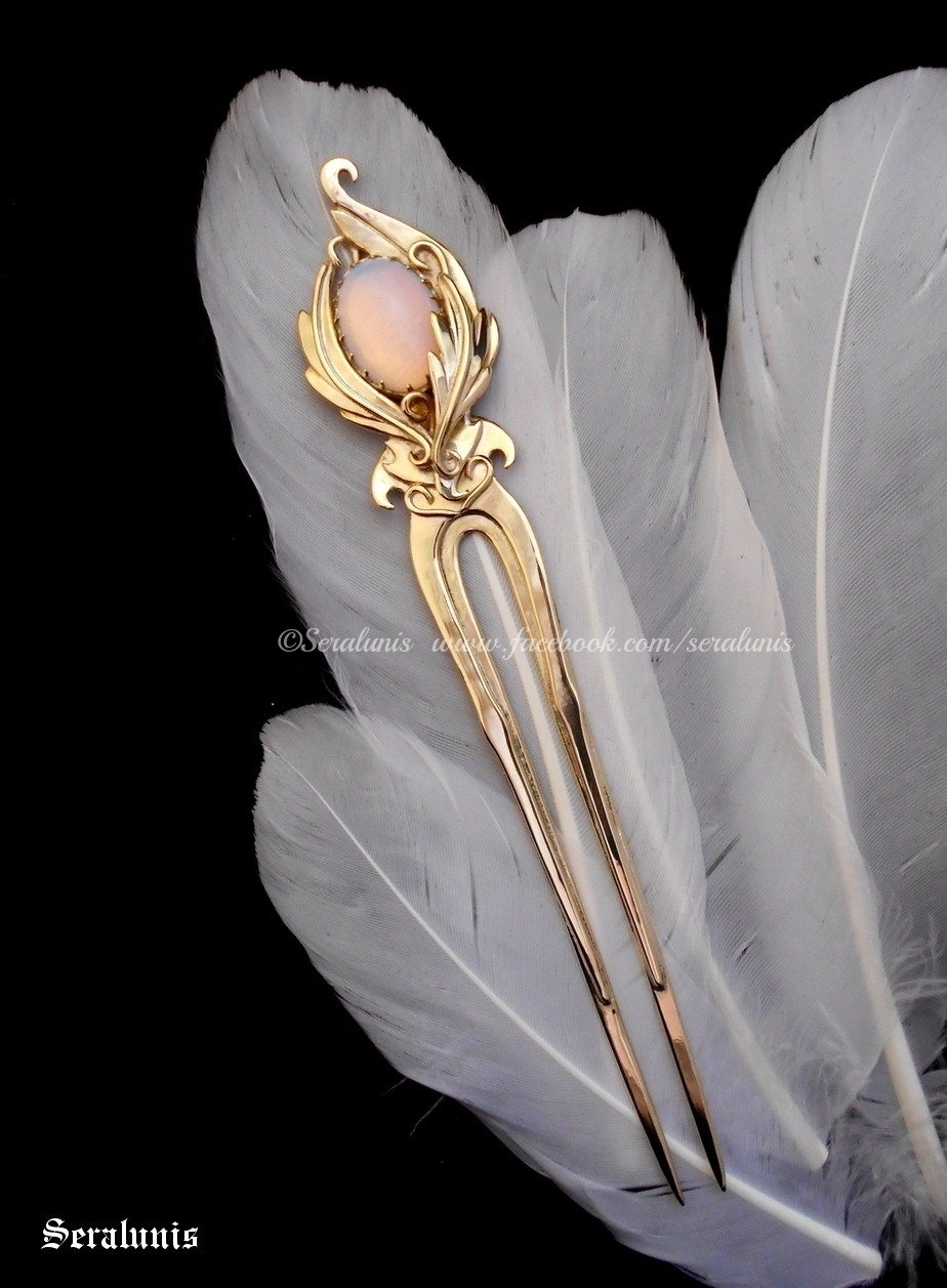 'Golden leaves', handmade brass hair fork