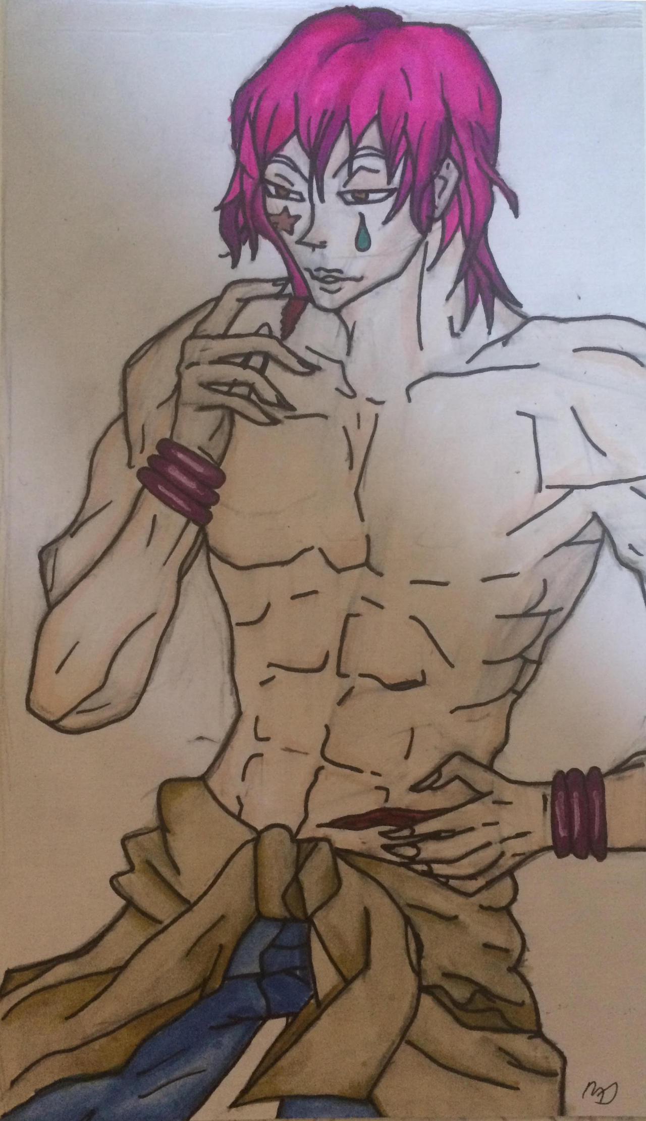 Hisoka Shirtless With His Hair Down by MinaDaniels on DeviantArt