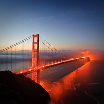 Dawn behind the Golden Gate by nathanspotts