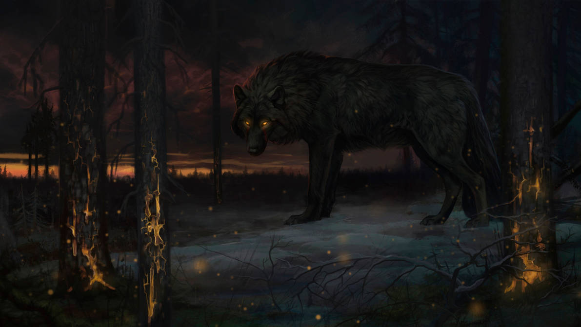 Рассказы большой черный. Огромный волк арт. Гигантский волк арт. Волк в ночном лесу. Волк в темном лесу.