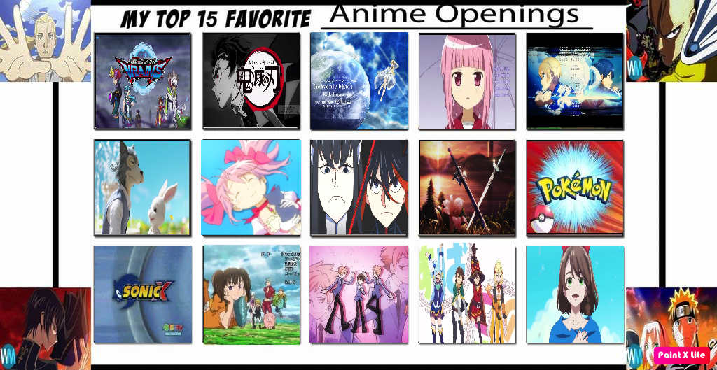 My Top 15 Favorite Anime Openings Meme by coleroboman on DeviantArt