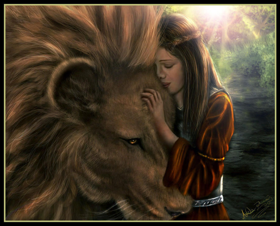 Lucy and Aslan by Jugoria on DeviantArt