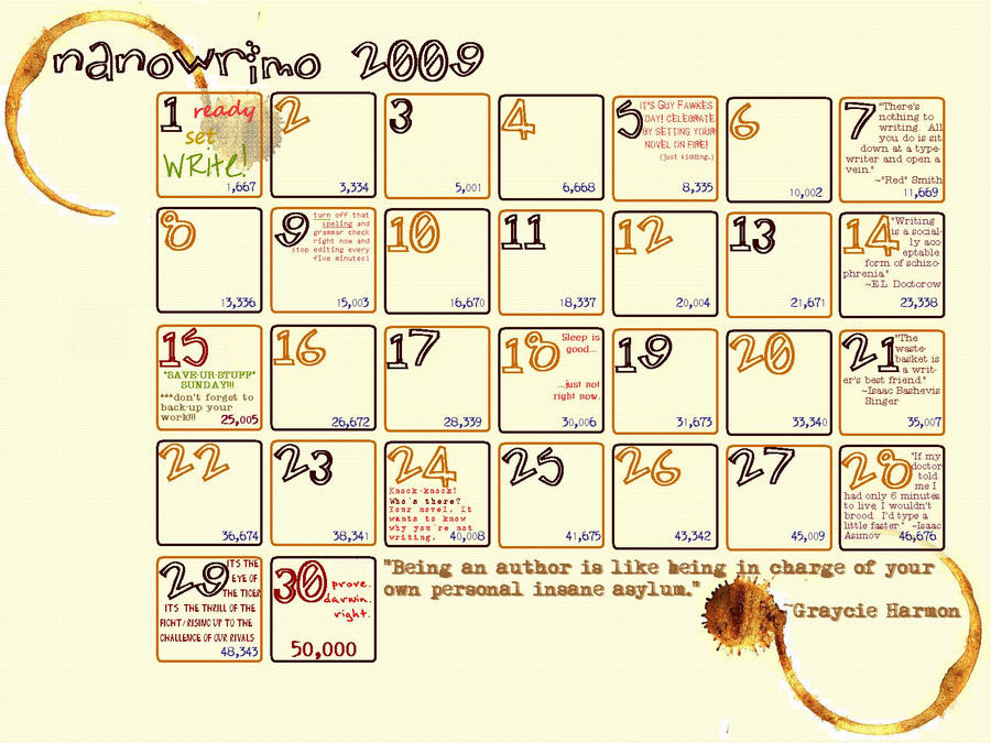 Nanowrimo Calendar 2009
