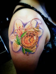 water lily and pocket watch tattoo