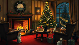 A Cozy Abstract Art Deco Style Christmas Scene