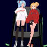 MMD Miku and Neru on car holding hands long shot