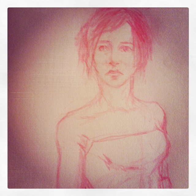 pink pencil chick sketch. in progress.