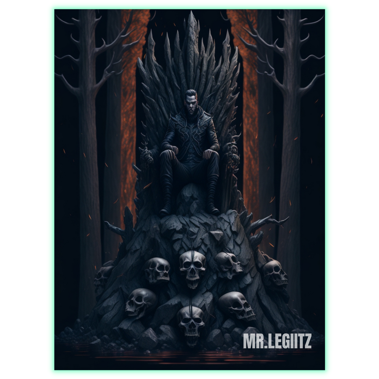 Demon king sitting on the skull throne
