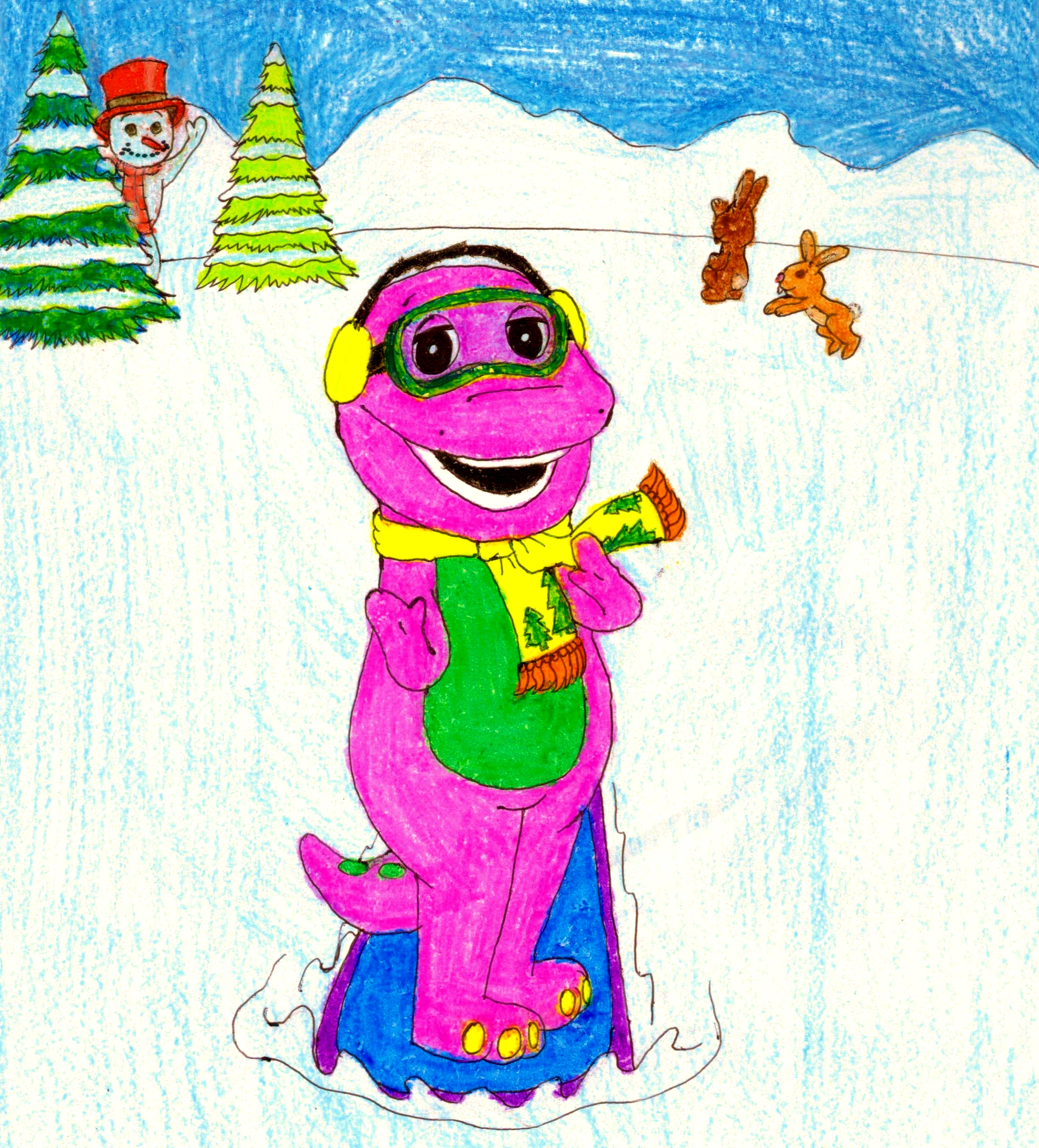 Barney Goes Snowboarding