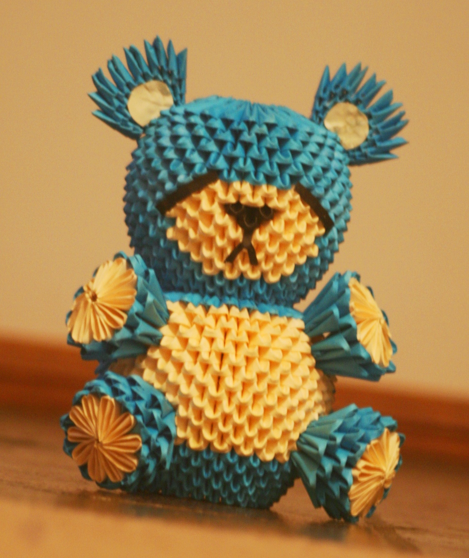 3D Origami Sad Blue Bear