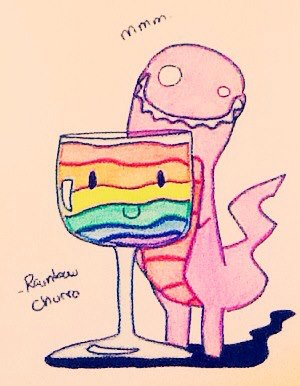 Dino and rainbow drink