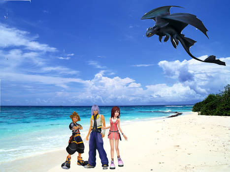 Sora, Riku, and Kairi meets Toothless