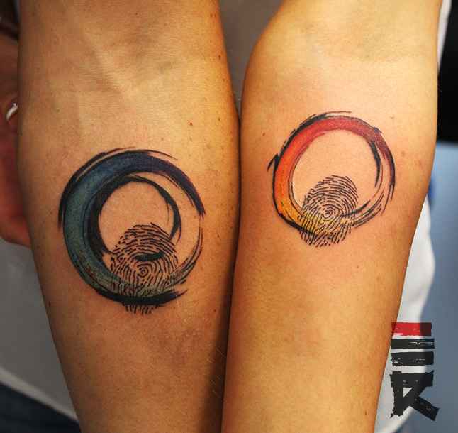 lovers fingerprint rainbow tattoo