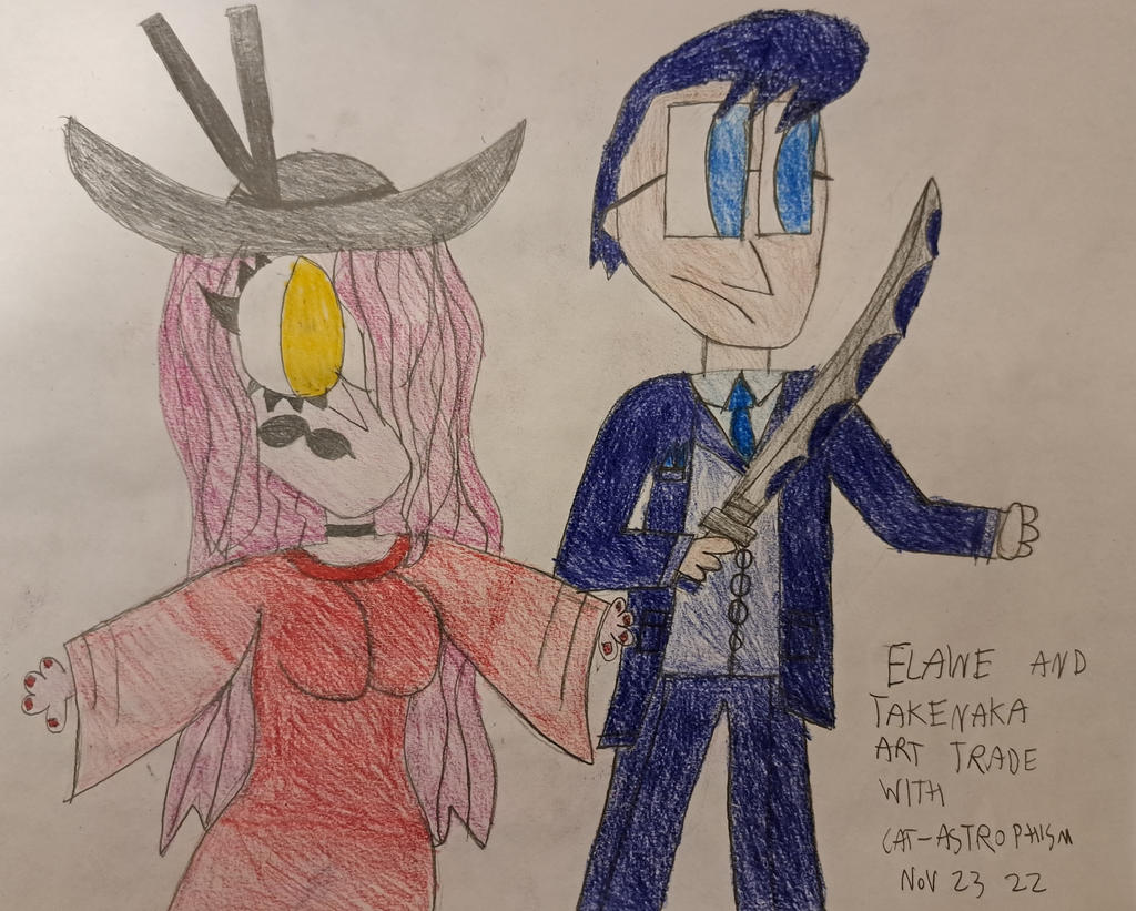 Elaine and Takenaka Art Trade with Cat-Astrophism